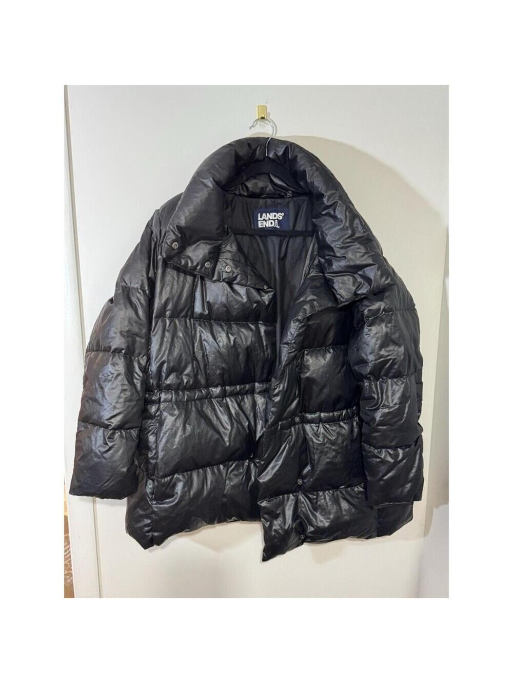 Lands' End Women's Plus Size 1X Black Quilted Down Puffer Jacket Snap Closure